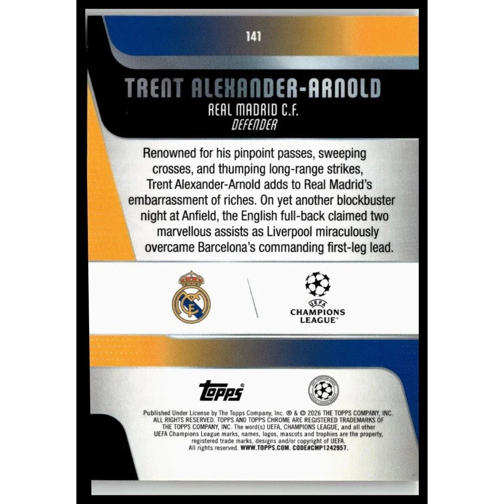 2025-26 Topps Chrome UEFA Trent Alexander-Arnold #141 Madrid CF Pulsar Refractor